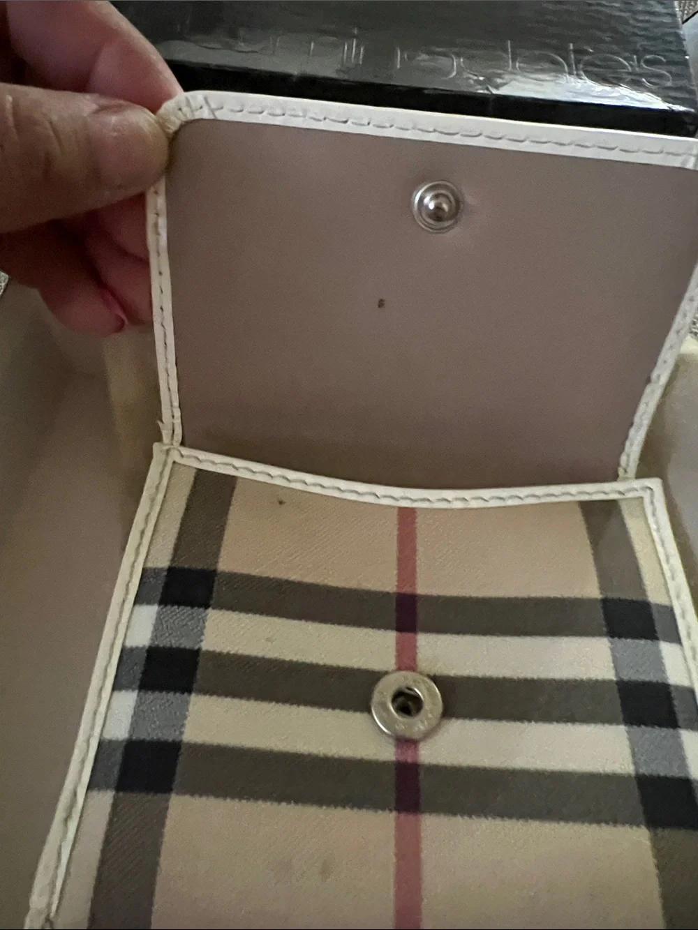 Vintage Burberry Beige Black and Red Check Compact Card Holder
